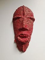 Contemporary Composite Red Wall Hanging Mask 26cm x 13cm. Home Decor. Man Cave.