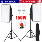2 X 150W Softbox Lighting Kit Video Photo Soft Box Continuous Light Stand Studio