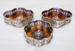 3 Antique Silver Plated Bottle Coasters Faux Tortoiseshell Bases Early 20th C