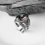 Handmade Mystic Topaz Men's Ring Solid 925 Sterling Silver