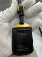 Prada Black Leather Luggage Tag with Buckle.