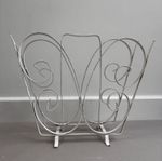 Vintage Cream Wrought Iron Magazine Rack, Rustic Metal Book Stand