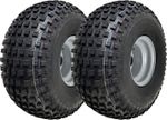 22x11.00-8 Knobby ATV Tyres Steel Rim 25mm Ball Bearings 4 Ply Wheels (Set of 2)