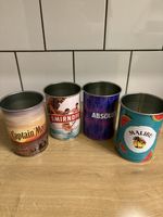 4 Unique Upcycled Spirit Tin Tumblers Captain Morgan, Smirnoff, Absolut Malibu