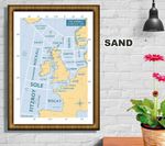 Shipping Forecast Regions, Map, Print, Sand and Blue, Poster, A4, A3, A2 Poster