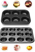 6 Or 12 Cups Muffin Tray Nonstick BPA Free & Dishwasher Safe Cupcake Pan Black
