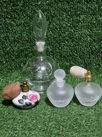 Vintage Perfume Bottles/Atomisers With Stoppers 3 Glass 1 Porcelain Decor X4 