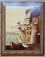 Marquetry pictures Vintage Italian Coastal scene Sorrentino 28.5cm x 24cm