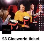 1 x Cineworld Cinema Ticket Valid: Fri Sat Sun QUICK DELIVERY - Read Description