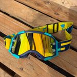 SCOTT FURY MOTOCROSS MX GOGGLES BLUE / TEAL / YELLOW - GOLD CHROME MIRROR LENS