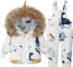 FEWLBY Kids 2-Piece Dinosaur Snowsuit 5-6 Years Winter Puffer Jacket Snow Bib