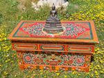 Hand Carved and Painted 29" Tibetan Buddhist Chokchi Folding Altar Table, Puja
