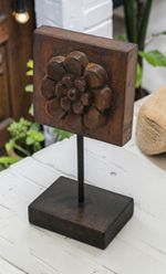 Antique Wooden Floral Carving Panel Plaque on Stand Original Old Hand Carved