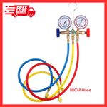 AC Refrigeration Manifold Gauge Set Hose and Hook 3 Way For R12 R22 R404A R134A.