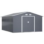 Outsunny 13 x 11ft Garden Shed Storage with Foundation Kit and Vents, Grey