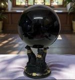 Black Obsidian Sphere 10cm with Stand – Large Protection Crystal Ball – Scrying
