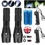 2x 99000000lm High Powered Torch With Charger Super Bright LED Flash Work Light