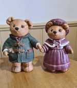 Vintage Teddy Bear Figurines Pair Boy Girl Bears Resin Ornaments Nursery Decor