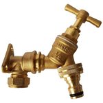 15mm Brass Wall Flange Kit with Garden Bib Tap & Quick Connect Snap-On Outlet