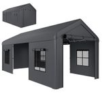 Outsunny 3 x 6 m Heavy Duty Carport, Portable Garage with 3 Doors, Dark Grey