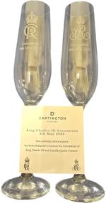 Dartington Crystal Champagne Flutes King Charles III Coronation Set 2023