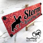 Horse Stable Name Plaque Vibrant Red & Black text, 10 logo & font combos