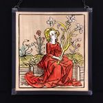 Stained Glass Window Panel, Antique vintage style, hand painted, woman, flowers