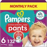 Pampers Premium Protection Nappy Pants Size 6, 132 Nappies, 14kg-19kg