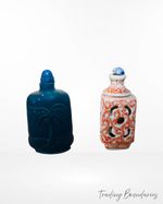 Pair of Chinese Snuff Bottles – Carved Blue Glass & Pierced Red & White Porcelai