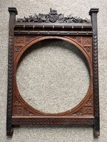 old large ornate armorial carved oak frame ! ( round mirror or picture )