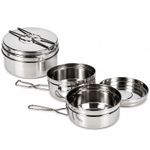 6PC Stainless Steel Saucepans Pots & Lids Cookware Camping Outdoor Cooking Set