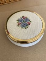 Vintage Framecraft Trinket Box metal  Base Cross Stitch Floral Garland Insert