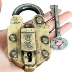 Vintage Old Antique Brass Handcrafted Rare Pad Lock With Tricky System Button