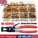 165PCS Spring Hose Clamps Set Galvanized Steel Clips for Fuel/Air/Water Pipes UK