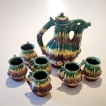 60's Bulgaria Troyan Pottery Tea Pot Coffee Pot Set Drip Glaze