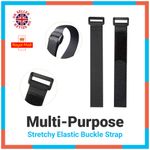 Hook Loop Nylon Black Stretchy Reusable Elastic Strap with Buckle 15 30 60cm, 1m