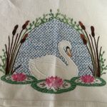 Vintage Antique Linen Embroidered Swan Lily Pad Design Tea Cosy Cover.