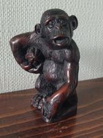 RESIN/WOOD CHIMPANZEE FIGURINE holding A BUNCH of BANANAS approx 4.5" high