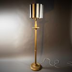 Vintage Wooden Gold Floor Lamp Turned Fluted Column Round Base Retro Lighting