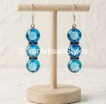 Swiss Blue Topaz Gemstone Handmade 925 Sterling Silver Earrings For Christmas