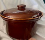 Vintage Large Brown Stoneware Casserole Dish 28cm Jumbo Dutch Oven Stew Pot