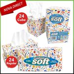 Facial Tissues 2-Ply Cushion Soft 24 Pack 100 Sheets per Box Regular Cube