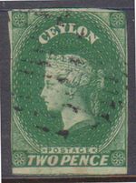 (F266-8) 1857 Ceylon 2d green QVIC stamp (H) 