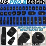 US PRO DEEP & SHALLOW IMPACT SOCKET Set 1/2"Dr 35pc 8mm-32mm 6pt Hex Sockets Set