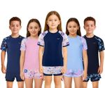 Kids Girls Swimsuit Set Rash Guard Swimwear Floral Navy 2 Piece Beach Outfit Set