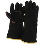 HEAVY DUTY WOOD BURNER STOVE FIREPLACE HEAT RESISTANT FIRE GLOVES - BLACK