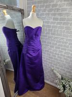 Purple Bridesmaid Dress UK 12 Strapless Sweetheart Neck Ruched Satin Corset Back