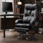 Black Executive Recliner Office Chair with Footrest Ergonomic PU Leather New UK