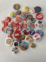 Vintage Pin Badge Job Lot 45 Assorted Advertising Food Beer Birthday Collectable