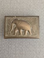 Vintage Indian Brass Matchbox Holder Case – Elephant Design – Two-Tone Pattern 